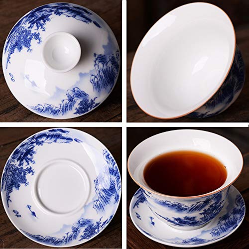 Jingdezhen Chinese Tea Set Porcelain Service Gaiwan Tea Cups Mug of Tea Ceremony Teapot,One Teapot and Three Cups Bone Kung Fu Tea Ceremony Party Home Office Décor（Landscapes）