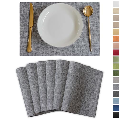 Demetex Cloth Placemats Set of 6 Table Mats Gray Linen Place Mats for Buffet Kitchen and Dining Room, Ash Grey - color: Ash Grey, size: Placemats set of 6