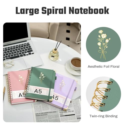 Ovesmusl 5-Subject Hardcover Spiral Notebook, 6.1" x 8.4", College Ruled - color: Green, size: 8.4"x6.1"