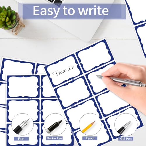 Starboling Name Tag Stickers, 200 Pcs 3"x2" Blue Plain Stickers, Colorful Border, For Office, Meetings, School & Home - color: Blue
