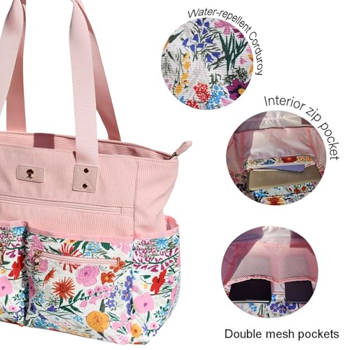 Weekender Bag Carry On Bag Overnight Tote Travel Duffle with 13 Pockets for Travel,Work，Gym,Beach,Teacher,Nurse - color: Corduroy Pink flower