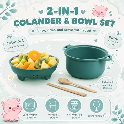 1 Set Large 45oz Cute Pig Ramen Bowl Set Microwavable, Dark Green - color: Dark Green