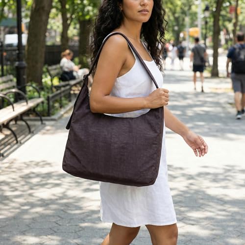 FASTFAIRY Nylon Shoulder Bag: Lightweight Adjustable Strap - color: Large-chocolate Plum, size: Large