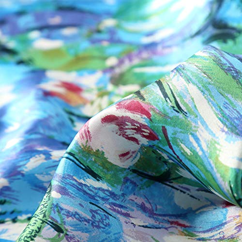 JWSilk Long Charmeuse Silk Scarf Classic Art Print - color: Water Lilies By Monet