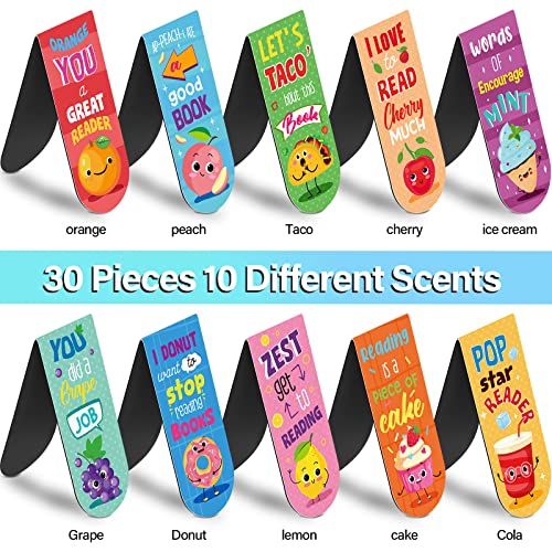 Fainne 30 Pieces Assorted Scented Magnetic Bookmarks Scratch and Cute Sniff Fruit Food Theme Bookmarks Encouraging Sayings Book Tag 10 Styles(Sweet) - style: Sweet
