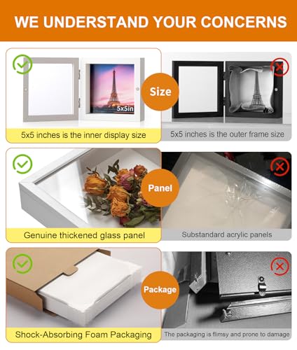 5x5 White Deep Shadow Box Picture Frame with HD Clear Glass - color: White, size: 5x5
