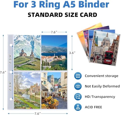 640 Pockets 4 Pocket Card Sleeves,Double-Sided 4 Pocket for 3 Ring Binder, Fit 2.5x3.5 Cards, 80 Sheets A5 Binder Sleeves,Top Loading Page Protector, Ultra Clear for Photos, Postcards, Trading Cards - size: 80 Pack