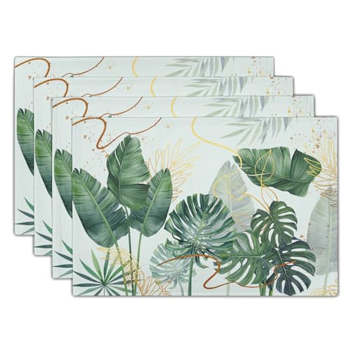Palm Leaves Tropical Placemats Set of 4,12x18 Inch Boho Green Leaf Botanical Decor Seasonal Tablemat Non-Slip Washable Tabletop Mat for Indoor Outdoor Kitchen Dining Table - color: Tropical Green Leaf
