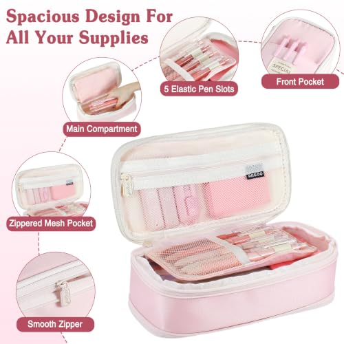 MoKo Pencil Case with Supplies, 49Pcs Aesthetic School Set, Pink - color: Pink-49P