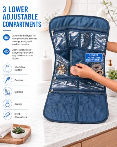 Freegrace Premium Hanging Toiletry Bag for Travel, Cosmetic Bag Organizer - color: Dark Blue
