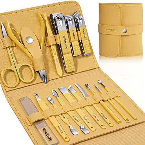 Manicure Set Professional Nail Clippers Pedicure Kit,16 pcs Stainless Steel - color: Yellow