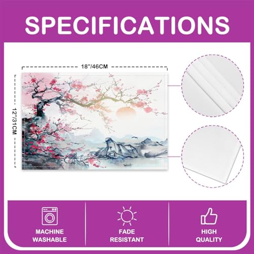 Feelyou Cherry Blossoms Placemats Set Set of 4 18"x12" - color: Pink Blue