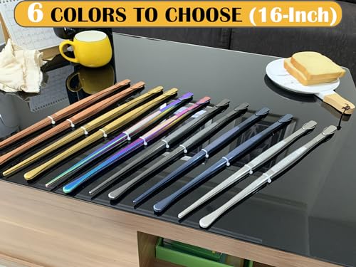 JETKONG 2 Pcs 16-Inch Heavy Duty Plating Tongs, Extra-Long Kitchen Fine Tongs Large Stainless Steel Cooking Forceps (Black) - color: Black, size: 16+16 Inch