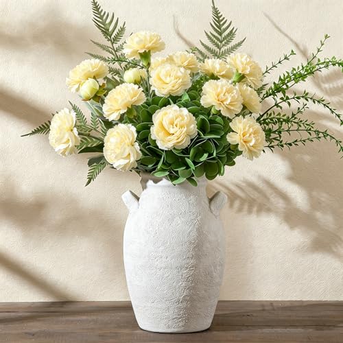 Enra Ivory Textured Ceramic Vase, 9.76" Rustic Farmhouse Decor - color: Farmhouse White- 9.76 in