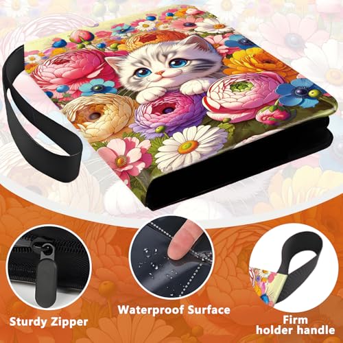 4 Pocket Trading Card Binder, Holds 400 Cards, 3-Ring Binder - color: Beautiful flowers and cats