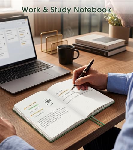 Dotted Journal Notebook, A5 Leather Hardcover, 160 Pages, 180° Lay-Flat Binding, 100 GSM Thick Paper, Dot Grid for Bullet Journaling, Planning & Daily Organization (Green) - color: Green, size: Dotted