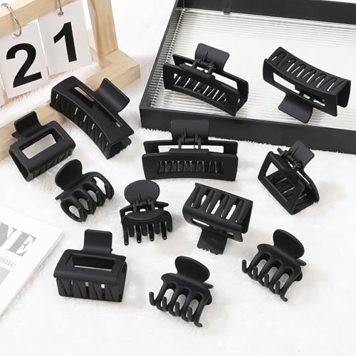 SMKSL 12 Pcs Hair Claw Clips for Women & Girls 3 Styles Hair Accessories - color: Black