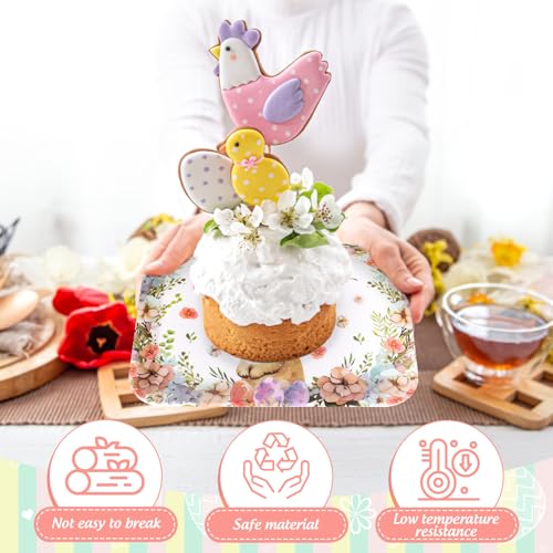 JarThenaAMCS 3Pcs Easter Serving Trays 13 x 10 Inch Watercolor Bunny Egg Flower Platter Vintage Spring Rabbit Serving Dishes for Serving Food Snacks Cookies Dessert Party Supplies - style: Bunny Egg