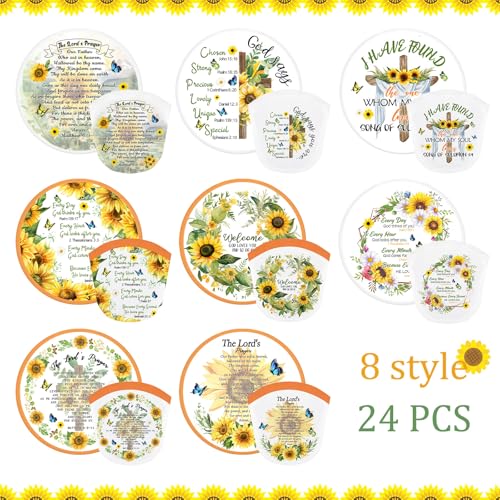 Gejoy 24 Pcs Christian Church Sunflower Fly Disc Hand Fan Foldable 8 Style - color: Sunflower