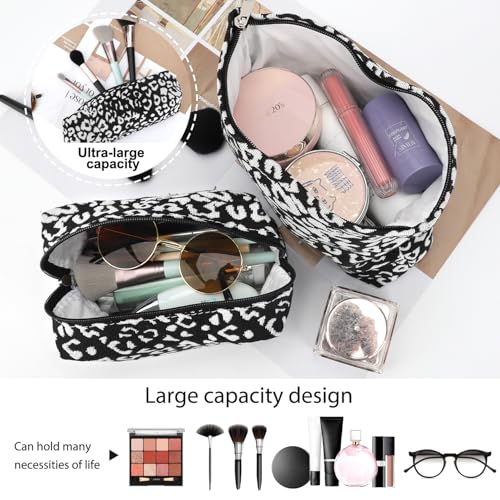 EIMMBD Makeup Bag 3 Pieces Large Capacity Cosmetic Bags Travel Toiletry Bag Organizer Cute Makeup Pouch Storage for Women(Black White) - color: Black White