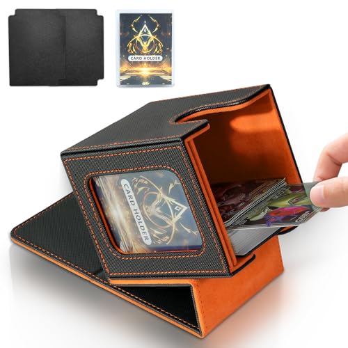 Card Deck Box for MTG Commander, Deck Case Holds 100 Double-Sleeved Cards - color: Black & Orange, size: 1 Box