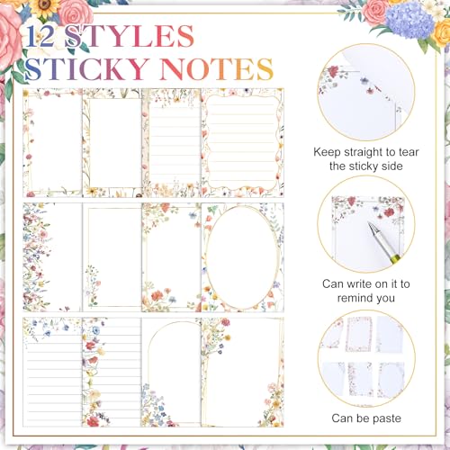 Chiisong 12 Pads Wildflower Sticky Notes Flower Sticky Notes - style: Flower