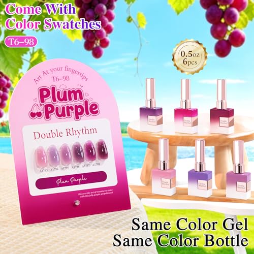 Double Rhythm 6 Pcs 15 ML Gel Polish Set Same Color Same Bottle Soak Off Gel Polish Kit Nail Art Manicure Salon DIY at Home for Women (Jelly Plum Purple Lavender- T6-98) - color: Jelly Plum Purple