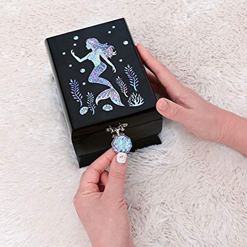 MADDesign Mother of Pearl Jewelry Box Two Levels Removable Ring Tray Mermaid (Black)