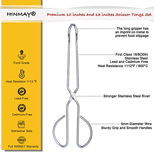 HINMAY Stainless Steel Kitchen Scissor Tongs Set, 2-Piece (10/13 Inch) - color: Silver