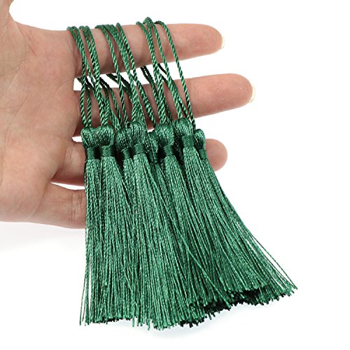 VAPKER 100 Pieces Green Silky Handmade Soft Tassels 13cm/5-Inch With 2-Inch Cord Loop for Jewelry Making, DIY Projects, Bookmarks - color: G:green