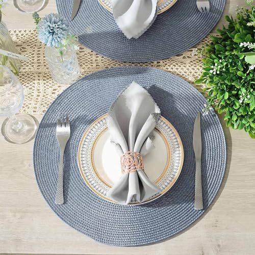 AHHFSMEI Round Placemats Set of 4 Heat Resistant Washable Non-Slip Woven Braided Table Mats for Dining Table Kitchen & Home Decor (Light Blue,4) - color: Light Blue, size: Set of 4