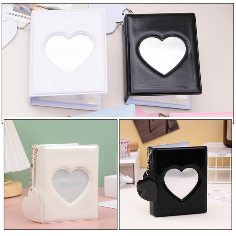 Cabilock 2-Pack Mini Photocard Binders with Heart Windows, Black and White