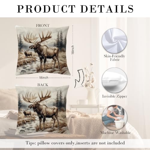 Rustic Cabin Moose and Bear Throw Pillow Covers 18x18 Set of 2 - color: Bear-6, size: 18" x 18" (Pack of 1)