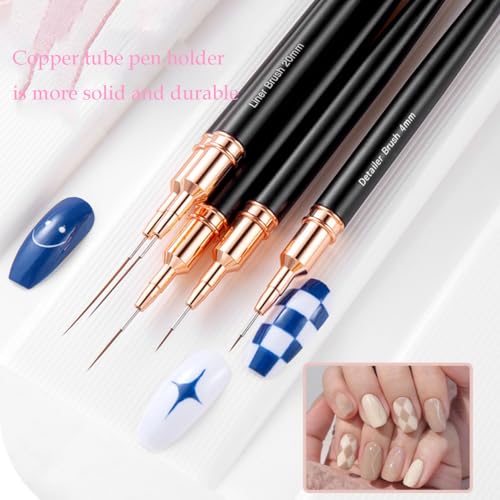 5Pcs Metallic Nail Art Liner Brush Set, UV Gel Polish Painting Tools for Long Lines, Thin Details, Fine Drawing, Sizes 4/8/12/20/25mm (Black) - color: Black