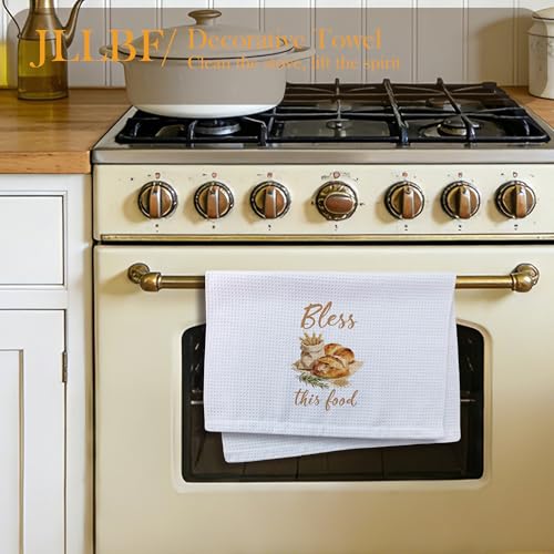 Christian Baking Kitchen Hand Towels 16x24 Inch, Bread Baker Gifts, Bless This Food Bible Verse Decorative Hand Towels for Kitchen Bakery, Christian Housewarming Gifts - color: Bless Food