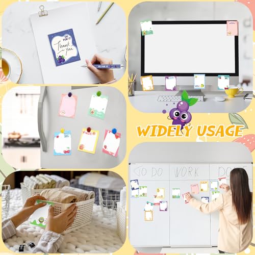 Dispowreath 24 Pcs Funny Positive Fruit Sticky Notes with Pens Christmas Cute Notepad Memo Notes Pads Black Ink Pen Bulk Gifts for Coworkers Employee Teacher Office Supplies - style: Fruit