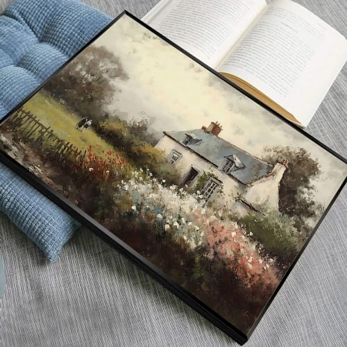 Huabsad Vintage Landscape Flower Portrait Oil Painting Canvas Wall Art Antique Cottage Outdoor Garden Spring Wall Decor Rustic Farmhouse Bedroom Aesthetic Painting Prints 16x24in Black Framed - color: Oil painting03, size: 16x22in Metal Framed