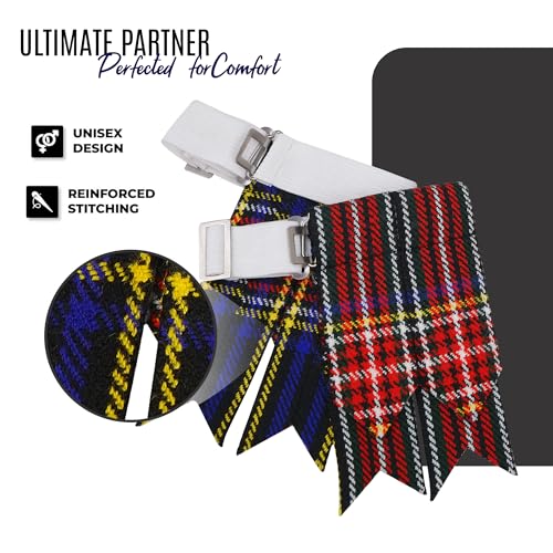 EZE Kilt Flashes for Men with Heavy Buckle Adjusters, Plain & Tartan Kilt Sock Flashes Acrylic Wool - color: Black Stewart