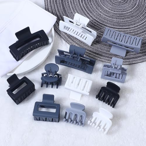 SMKSL 12 Pcs Hair Claw Clips for Women & Girls 3 Styles Hair Accessories - color: Grey
