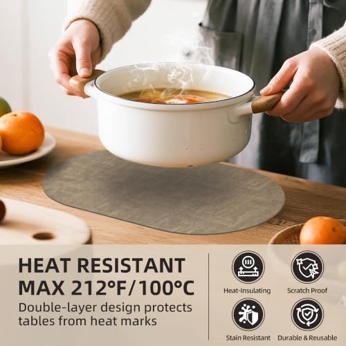 Oval Placemats Set of 6, 17.7 x 11.8 Inch Faux Leather Place Mats, Washable Wipeable Non Slip, Heat Resistant Waterproof Table Mats for Dining Table, Kitchen, Indoor Outdoor Light Coffee - color: R-light Coffee
