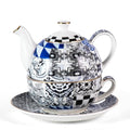 KAMMAK Tea for One Set, Ceramic Teapot, Bone China Tea Set, Cup and Saucer - color: Black and White-XY17