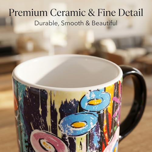 Topadorn 17oz Ceramic Travel Mug with Lid, Abstract Art Coffee Mug - color: Abstract Garden