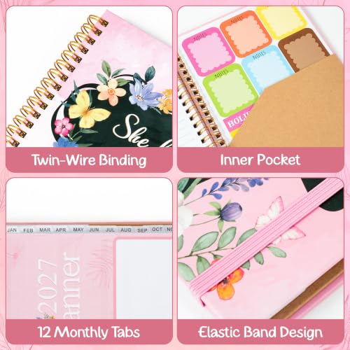 Xqumoi 2027 A5 Planner Wildflowers Sweary Weekly and Monthly Planner Gift - color: Pink Wildflower 2027, size: A5