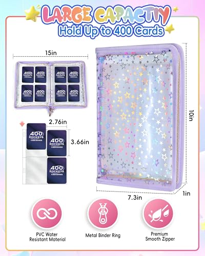 4 Pocket Card Binder for Girls, Cute A5 Clear Kpop Photocard Binder - color: A Purple, size: 4-Pocket