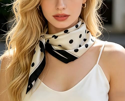 Silk Like Square Scarf for Women Men 27.5" - color: Black Dot