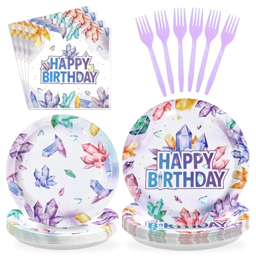 96Pcs Geology Crystal Theme Party Decorations, Serves 24 - style: Amethyst Birthday