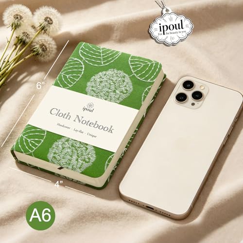 Embroidered Mini Notebook for Girl, Small Fabric Hardcover Journal, A6, 264 Pages, 4x6 Lined Notebook & unlined Sketchbook, Cute Diary, Pocket Notepad Kids Journal, Green Leaf. - color: A6-Leaf Green