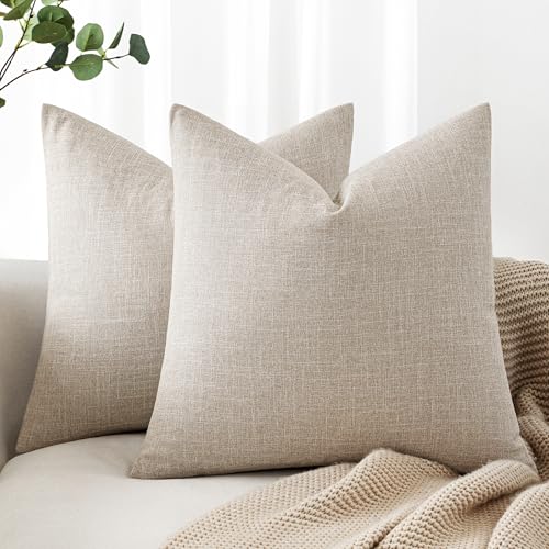 MIULEE Pack of 2 Linen Textured Pillow Covers, 18x18 Inch Taupe - color: Taupe, size: 18" x 18" (Pack of 2)