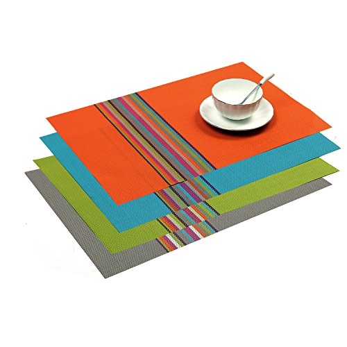 SHACOS Colorful Placemats Set of 8 Woven Vinyl Place Mats for Dining Table Coffee Table Heat Resistant Reversible Table Mat Wipe Clean (8, Multicolor) - color: Multicolor, size: Set of 8