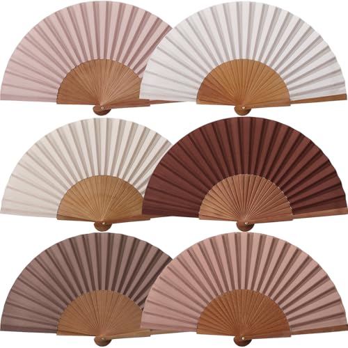 Blulu 6 Pack Silk Fans Handheld for Women Wood Frame,Nude Color - color: Nude Color